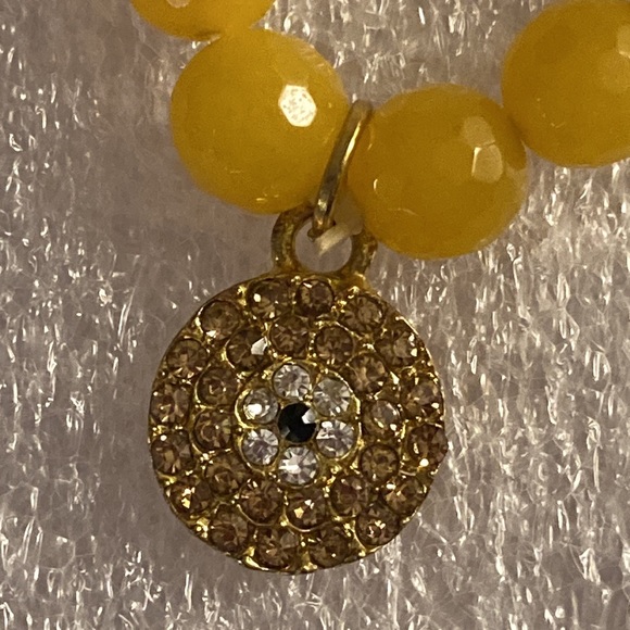 Stretch Citrine Faceted Ball Bead Bracelet with Hanging Evil Eye Crystal Charm - Picture 5 of 6